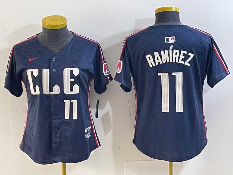 Womens Cleveland Guardians #11 Jose Ramirez Number Navy 2024 City Connect Limited Stitched Jersey->mlb womens jerseys->MLB Jersey